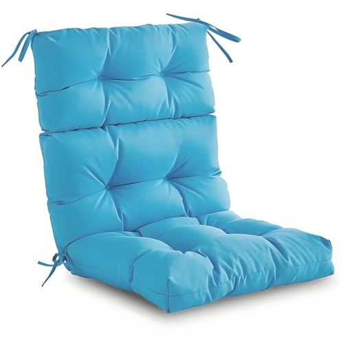 RTSFKFS Hohe Rückenlehne Stuhl Kissen for Den Außenbereich, Wasserdicht, Einteiler, Getuftet, Schaukel Stuhlkissen Mit Bändern, Adirondack-Stuhlpolster for Terrassenmöbel(Hellblau) von RTSFKFS