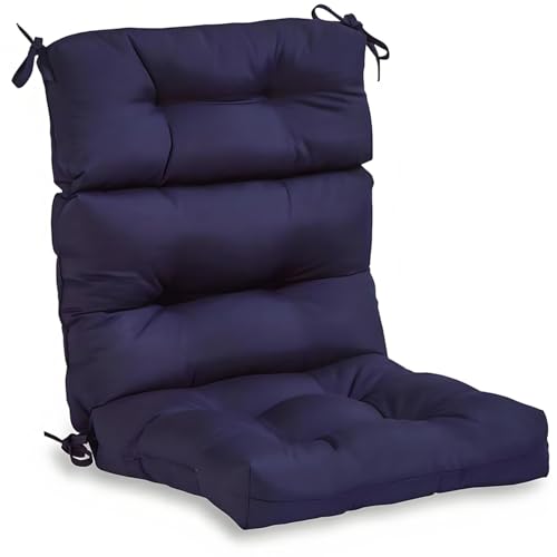 RTSFKFS Hohe Rückenlehne Stuhl Kissen for Den Außenbereich, Wasserdicht, Einteiler, Getuftet, Schaukel Stuhlkissen Mit Bändern, Adirondack-Stuhlpolster for Terrassenmöbel(Marineblau) von RTSFKFS