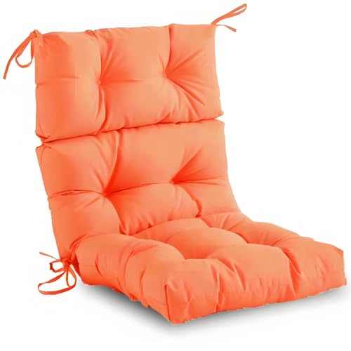 RTSFKFS Hohe Rückenlehne Stuhl Kissen for Den Außenbereich, Wasserdicht, Einteiler, Getuftet, Schaukel Stuhlkissen Mit Bändern, Adirondack-Stuhlpolster for Terrassenmöbel(Orange) von RTSFKFS