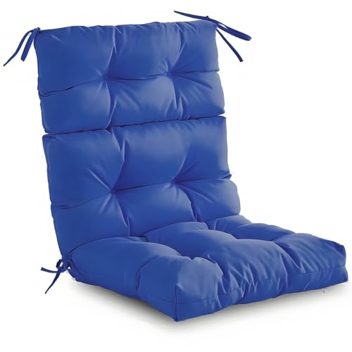 RTSFKFS Hohe Rückenlehne Stuhl Kissen for Den Außenbereich, Wasserdicht, Einteiler, Getuftet, Schaukel Stuhlkissen Mit Bändern, Adirondack-Stuhlpolster for Terrassenmöbel(Royal Blue) von RTSFKFS