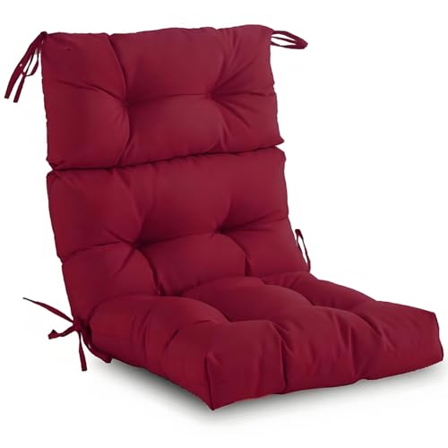 RTSFKFS Hohe Rückenlehne Stuhl Kissen for Den Außenbereich, Wasserdicht, Einteiler, Getuftet, Schaukel Stuhlkissen Mit Bändern, Adirondack-Stuhlpolster for Terrassenmöbel(Wine red) von RTSFKFS