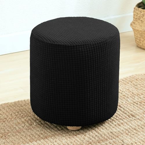 RTSFKFS Klein Runde Ottomane Schonbezug Hockerbezug Hocker Hussen für Fußhocker Stretch Bezug Ottomane Abdeckung Überzug Hocker Protector Hohe Spandex Schutzhülle Waschbar(Black) von RTSFKFS