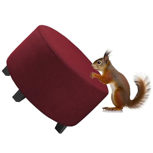 RTSFKFS Runde Ottomane Schonbezug Hockerbezug, Hocker Hussen für Fußhocker, Stretch Bezug Ottomane Abdeckung Überzug Hocker Protector, Hohe Spandex Schutzhülle Waschbar(Burgund,80cm) von RTSFKFS