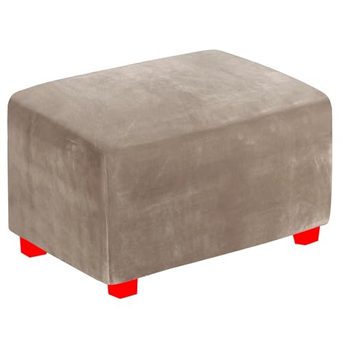 Samt Ottomane Abdeckung Rechteckig, Stretch Hockerbezug 1er or 2er Set mit elastischer Unterseite, Überzug Hocker Protector Waschbar Hockerabdeckung(Taupe,Large (Pack of 1)) von RTSFKFS