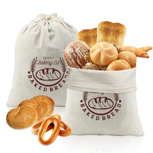 Brotbeutel Leinen, 2 Stück Brottasche mit TPU-Futter 45×35cm Brotbeutel Aufbewahrung Frischhalten Wiederverwendbar Brotsack zum Frischhalten Leinenbeutel für Brot mit Kordelzug für Obst Gemüse von RTSHUK