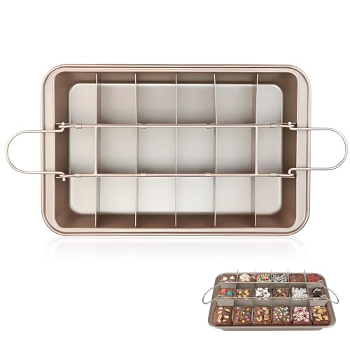 Brownie Backform, Backblech Brownies mit 18 Trennwänden Kuchenblech Quadratische Backform Verstellbar Backformen mit Antihaftbeschichtung für Backen von Kuchenkeksen Karbonstahl von RTSHUK