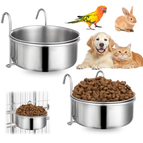 Futternapf aus Edelstahl mit Haken, 2 Stück Haustier Trinkschüssel mit Hängeständer rutschfest Hängender Hundenapf Auslaufsicherer für Katzen und Hunde usw Futternapf aus Edelstahl mit Haken, 2 Stück Haustier Trinkschüssel mit Hängeständer rutschfest Hängender Hundenapf Auslaufsicherer für Katzen und Hunde usw von RTSHUK