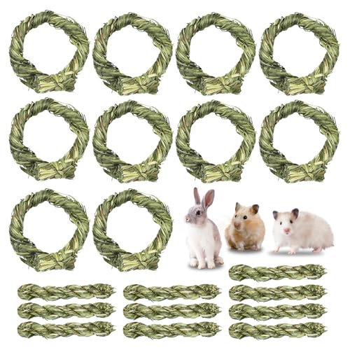 Kaninchen Zahnschleif Grasring Spielzeug, 20 Stück Kauspielzeug für Kaninchen Natürliches Timothy Gras Snack zum Zähneknirschen von Haustieren für Kaninchens Hamster Meerschweinchen von RTSHUK