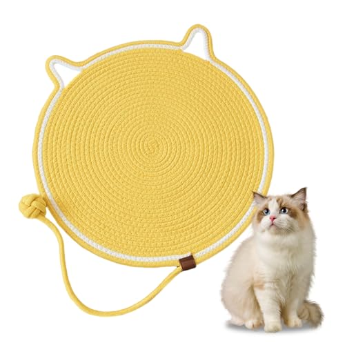 Kratzmatte Katze, 43cm Katzenkratzernpad Teppich Gelb Runder Katzen kratzpappe Natürliche mit Baumwollkugel Spielzeug Katzenohr Design für Boden Schlafzimmer Zuhause Kratzmatte Katze, 43cm Katzenkratzernpad Teppich Gelb Runder Katzen kratzpappe Natürliche mit Baumwollkugel Spielzeug Katzenohr Design für Boden Schlafzimmer Zuhause von RTSHUK
