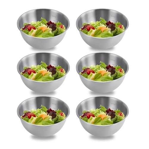 RTSHUK Edelstahl Schüssel Set, 6Pcs Rührschüssel 700ml Spülmaschinenfest Stapelbare Schüsseln mit Skala Servierschüssel für Salatschüssel Dipschale Snackschalen Teigschüssel von RTSHUK