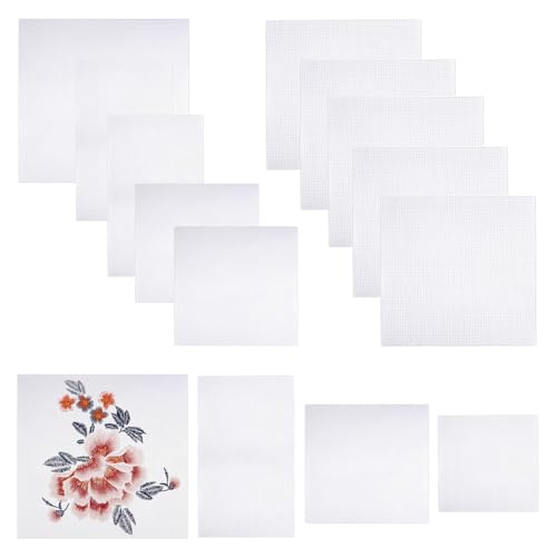 Stoff zum Sticken, 10 Stück Kreuzstich Stoff Weiße Aida Tuch Stickvorlagen Kreuzstich Cross Stitch Fabric Großer Handarbeitsstoff zum Zählen für DIY Basteln Handwerk Näharbeit von RTSHUK