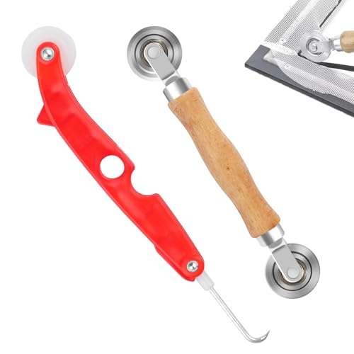 Werkzeug Einzieher Einroller, 2 Stück Fenstergitter Einrichtungswerkzeug mit Holzgriff Nylonlager Rädern Gummistreifen Hakenwerkzeug Werkzeug Spline Roller für Fliegengitter von RTSHUK