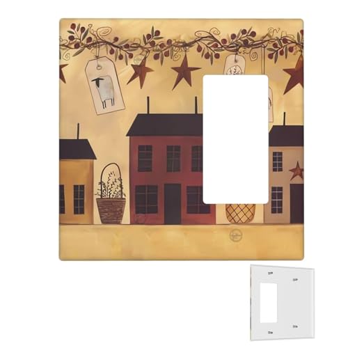 Dekorator-Wandplatte, 2-Gang-Lichtschalter-Abdeckungen, Duplex-Steckdosenabdeckungen, Beige / Braun, Haus- und Obst-Wandplatten für Steckdosen, Steckerabdeckung, Standardgröße von RTSTNMBD
