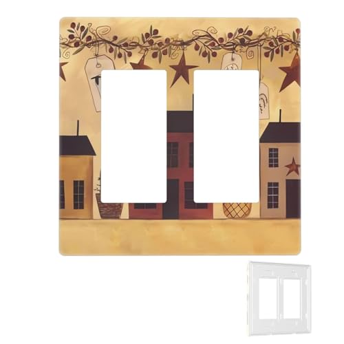 Dekorator-Wandplatte, 2-Gang-Lichtschalter-Abdeckungen, Duplex-Steckdosenabdeckungen, Beige / Braun, Haus- und Obst-Wandplatten für Steckdosen, Steckerabdeckung, Standardgröße von RTSTNMBD