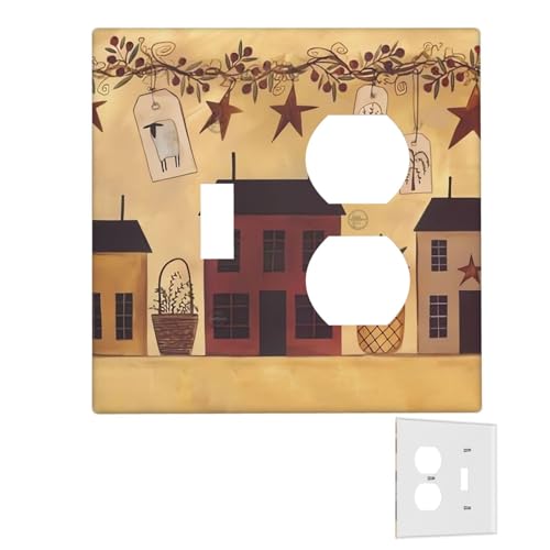 Dekorator-Wandplatte, 2-Gang-Lichtschalter-Abdeckungen, Duplex-Steckdosenabdeckungen, Beige / Braun, Haus- und Obst-Wandplatten für Steckdosen, Steckerabdeckung, Standardgröße von RTSTNMBD