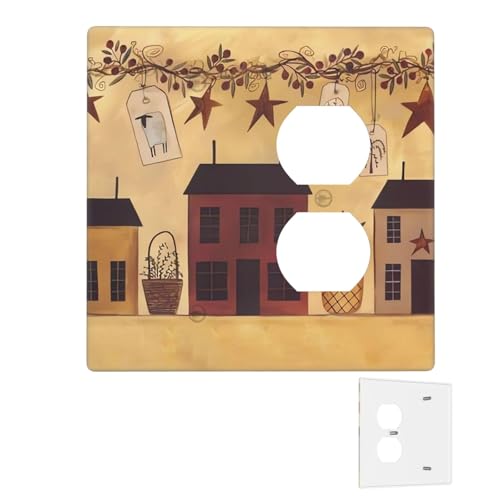 Dekorator-Wandplatte, 2-Gang-Lichtschalter-Abdeckungen, Duplex-Steckdosenabdeckungen, Beige / Braun, Haus- und Obst-Wandplatten für Steckdosen, Steckerabdeckung, mittlere Größe von RTSTNMBD