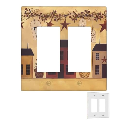 Dekorator-Wandplatte, 2-Gang-Lichtschalter-Abdeckungen, Duplex-Steckdosenabdeckungen, Beige / Braun, Haus- und Obst-Wandplatten für Steckdosen, Steckerabdeckung, mittlere Größe von RTSTNMBD