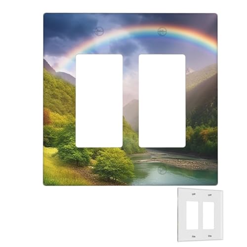 Dekorator-Wandplatte, 2-Gang-Lichtschalter-Abdeckungen, Duplex-Steckdosenabdeckungen, Bergtal mit Regenbogen-Wandplatten für Steckdosen, Steckerabdeckung, Standardgröße, Doppel-Wippschalterplatten Dekorator-Wandplatte, 2-Gang-Lichtschalter-Abdeckungen, Duplex-Steckdosenabdeckungen, Bergtal mit Regenbogen-Wandplatten für Steckdosen, Steckerabdeckung, Standardgröße, Doppel-Wippschalterplatten von RTSTNMBD
