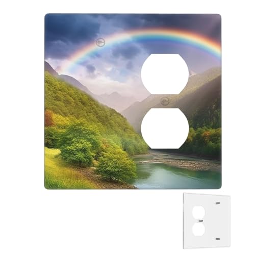 Dekorator-Wandplatte, 2-Gang-Lichtschalter-Abdeckungen, Duplex-Steckdosenabdeckungen, Bergtal mit Regenbogen-Wandplatten für Steckdosen, Steckerabdeckung, Standardgröße, Doppel-Wippschalterplatten Dekorator-Wandplatte, 2-Gang-Lichtschalter-Abdeckungen, Duplex-Steckdosenabdeckungen, Bergtal mit Regenbogen-Wandplatten für Steckdosen, Steckerabdeckung, Standardgröße, Doppel-Wippschalterplatten von RTSTNMBD