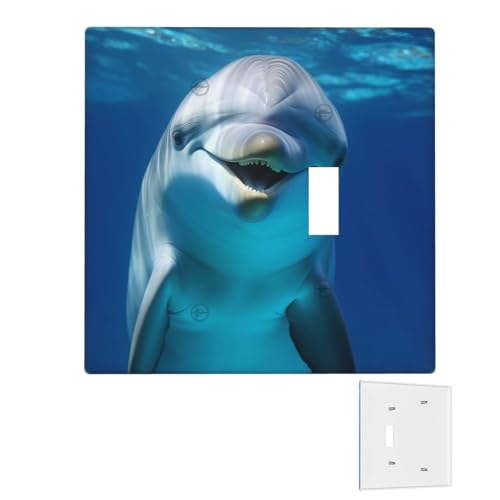 Dekorator-Wandplatte, 2-Gang-Lichtschalter-Abdeckungen, Duplex-Steckdosenabdeckungen, Delfin mit Lächeln, Wandplatten für Steckdosen, mittlere Größe, Doppel-Wippschalterplatten Dekorator-Wandplatte, 2-Gang-Lichtschalter-Abdeckungen, Duplex-Steckdosenabdeckungen, Delfin mit Lächeln, Wandplatten für Steckdosen, mittlere Größe, Doppel-Wippschalterplatten von RTSTNMBD
