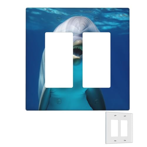 Dekorator-Wandplatte, 2-Gang-Lichtschalter-Abdeckungen, Duplex-Steckdosenabdeckungen, Delfin mit Lächeln, Wandplatten für Steckdosen, mittlere Größe, Doppel-Wippschalterplatten von RTSTNMBD