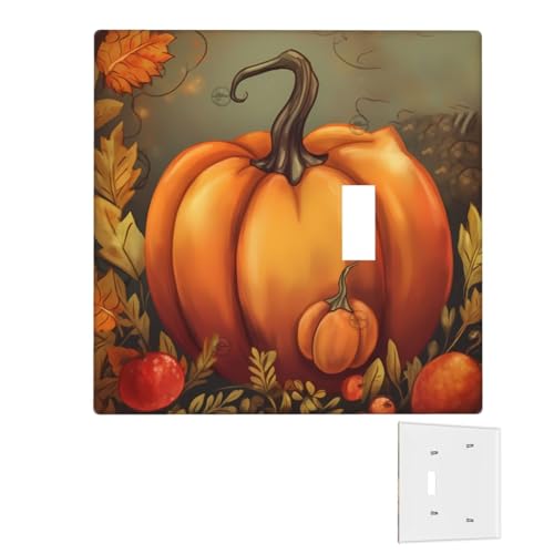 Dekorator-Wandplatte, 2-Gang-Lichtschalter-Abdeckungen, Duplex-Steckdosenabdeckungen, Erntedankfest, Punmpkin-Wandplatten für Steckdosen, Steckerabdeckung, mittlere Größe, Doppel-Wippschalterplatten von RTSTNMBD