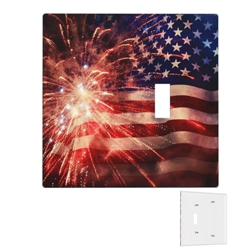 Dekorator-Wandplatte, 2-Gang-Lichtschalter-Abdeckungen, Duplex-Steckdosenabdeckungen, Feuerwerk, amerikanische Flagge, Wandplatten für Steckdosen, Steckerabdeckung, Standardgröße von RTSTNMBD