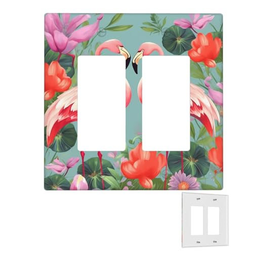 Dekorator-Wandplatte, 2-Gang-Lichtschalter-Abdeckungen, Duplex-Steckdosenabdeckungen, Flamingo-Liebesblumen, Wandplatten für Steckdosen, Steckerabdeckung, Standardgröße, Doppel-Wippschalterplatten Dekorator-Wandplatte, 2-Gang-Lichtschalter-Abdeckungen, Duplex-Steckdosenabdeckungen, Flamingo-Liebesblumen, Wandplatten für Steckdosen, Steckerabdeckung, Standardgröße, Doppel-Wippschalterplatten von RTSTNMBD