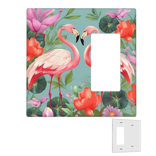 Dekorator-Wandplatte, 2-Gang-Lichtschalter-Abdeckungen, Duplex-Steckdosenabdeckungen, Flamingo-Liebesblumen, Wandplatten für Steckdosen, Steckerabdeckung, Standardgröße, Doppel-Wippschalterplatten von RTSTNMBD
