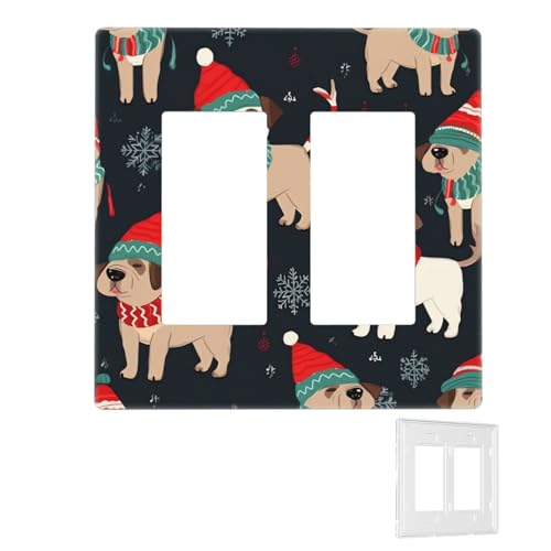 Dekorator-Wandplatte, 2-Gang-Lichtschalter-Abdeckungen, Duplex-Steckdosenabdeckungen, Frohe Weihnachten, Hunde-Wandplatten für Steckdosen, Steckerabdeckung, Standardgröße, Doppel-Wippschalterplatten von RTSTNMBD