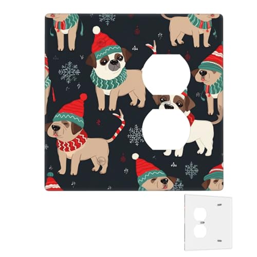 Dekorator-Wandplatte, 2-Gang-Lichtschalter-Abdeckungen, Duplex-Steckdosenabdeckungen, Frohe Weihnachten, Hunde-Wandplatten für Steckdosen, Steckerabdeckung, Standardgröße, Doppel-Wippschalterplatten von RTSTNMBD