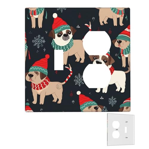 Dekorator-Wandplatte, 2-Gang-Lichtschalter-Abdeckungen, Duplex-Steckdosenabdeckungen, Frohe Weihnachten, Hunde-Wandplatten für Steckdosen, Steckerabdeckung, Standardgröße, Doppel-Wippschalterplatten von RTSTNMBD