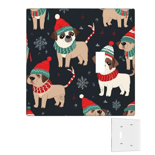 Dekorator-Wandplatte, 2-Gang-Lichtschalter-Abdeckungen, Duplex-Steckdosenabdeckungen, Frohe Weihnachten, Hunde-Wandplatten für Steckdosen, Steckerabdeckung, mittlere Größe, Doppel-Wippschalterplatten von RTSTNMBD