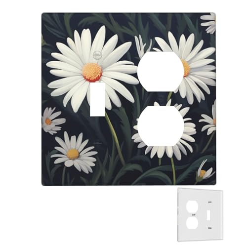 Dekorator-Wandplatte, 2-Gang-Lichtschalter-Abdeckungen, Duplex-Steckdosenabdeckungen, Gänseblümchen-Wandplatten für Steckdosen, Steckerabdeckung, mittlere Größe, Doppel-Wippschalterplatten von RTSTNMBD