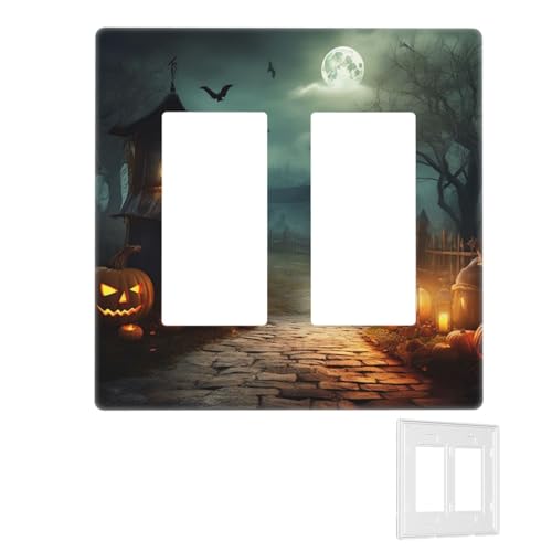 Dekorator-Wandplatte, 2-Gang-Lichtschalter-Abdeckungen, Duplex-Steckdosenabdeckungen, Halloween-Hintergrund, Wandplatten für Steckdosen, Steckerabdeckung, Standardgröße, Doppel-Wippschalterplatten von RTSTNMBD