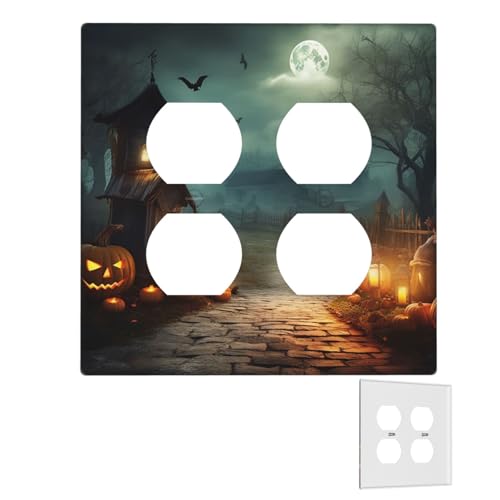 Dekorator-Wandplatte, 2-Gang-Lichtschalter-Abdeckungen, Duplex-Steckdosenabdeckungen, Halloween-Hintergrund, Wandplatten für Steckdosen, Steckerabdeckung, Standardgröße, Doppel-Wippschalterplatten von RTSTNMBD