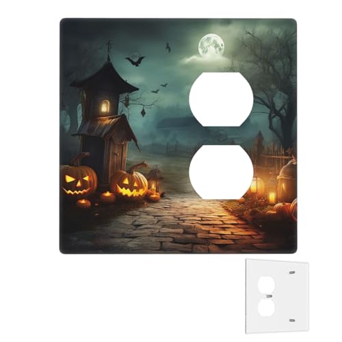 Dekorator-Wandplatte, 2-Gang-Lichtschalter-Abdeckungen, Duplex-Steckdosenabdeckungen, Halloween-Hintergrund, Wandplatten für Steckdosen, Steckerabdeckung, Standardgröße, Doppel-Wippschalterplatten von RTSTNMBD