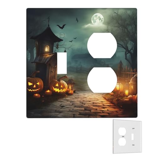 Dekorator-Wandplatte, 2-Gang-Lichtschalter-Abdeckungen, Duplex-Steckdosenabdeckungen, Halloween-Hintergrund, Wandplatten für Steckdosen, Steckerabdeckung, mittlere Größe, Doppel-Wippschalterplatten von RTSTNMBD