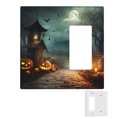 Dekorator-Wandplatte, 2-Gang-Lichtschalter-Abdeckungen, Duplex-Steckdosenabdeckungen, Halloween-Hintergrund, Wandplatten für Steckdosen, Steckerabdeckung, mittlere Größe, Doppel-Wippschalterplatten von RTSTNMBD