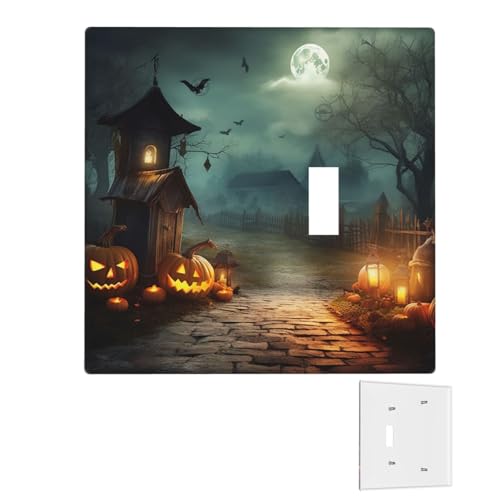 Dekorator-Wandplatte, 2-Gang-Lichtschalter-Abdeckungen, Duplex-Steckdosenabdeckungen, Halloween-Hintergrund, Wandplatten für Steckdosen, Steckerabdeckung, mittlere Größe, Doppel-Wippschalterplatten von RTSTNMBD