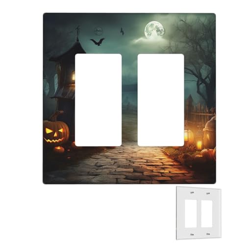 Dekorator-Wandplatte, 2-Gang-Lichtschalter-Abdeckungen, Duplex-Steckdosenabdeckungen, Halloween-Hintergrund, Wandplatten für Steckdosen, Steckerabdeckung, mittlere Größe, Doppel-Wippschalterplatten von RTSTNMBD