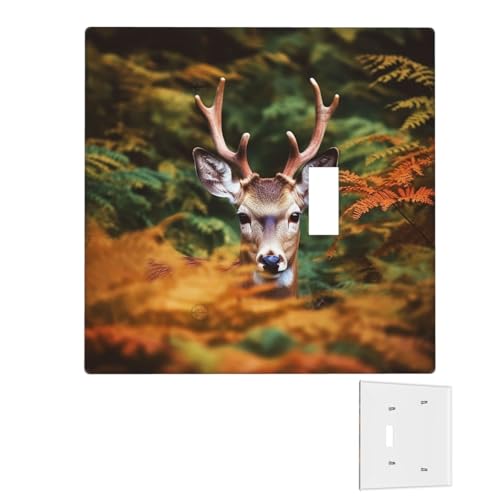 Dekorator-Wandplatte, 2-Gang-Lichtschalter-Abdeckungen, Duplex-Steckdosenabdeckungen, Hirsch unter dicken Blättern, Wandplatten für Steckdosen, Steckdosenabdeckung, mittlere Doppel-Wippschalterplatten von RTSTNMBD
