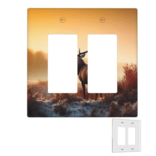 Dekorator-Wandplatte, 2-Gang-Lichtschalter-Abdeckungen, Duplex-Steckdosenabdeckungen, Landschaft, Hirsch, Wandplatten für Steckdosen, Steckerabdeckung, Standardgröße, Doppel-Wippschalterplatten von RTSTNMBD