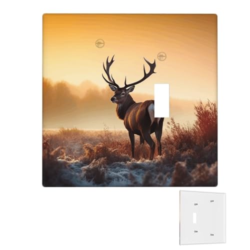 Dekorator-Wandplatte, 2-Gang-Lichtschalter-Abdeckungen, Duplex-Steckdosenabdeckungen, Landschaft, Hirsch, Wandplatten für Steckdosen, Steckerabdeckung, mittlere Größe, Doppel-Wippschalterplatten Dekorator-Wandplatte, 2-Gang-Lichtschalter-Abdeckungen, Duplex-Steckdosenabdeckungen, Landschaft, Hirsch, Wandplatten für Steckdosen, Steckerabdeckung, mittlere Größe, Doppel-Wippschalterplatten von RTSTNMBD