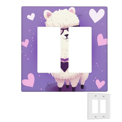 Dekorator-Wandplatte, 2-Gang-Lichtschalter-Abdeckungen, Duplex-Steckdosenabdeckungen, Liebes-Alpaka-Violett, Wandplatten für Steckdosen, Steckerabdeckung, mittlere Größe, Doppel-Wippschalterplatten von RTSTNMBD