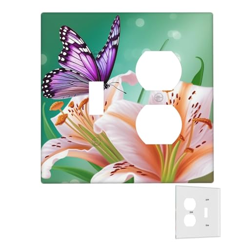 Dekorator-Wandplatte, 2-Gang-Lichtschalter-Abdeckungen, Duplex-Steckdosenabdeckungen, Lilien und Schmetterlinge, Wandplatten für Steckdosen, Steckerabdeckung, mittlere Größe von RTSTNMBD