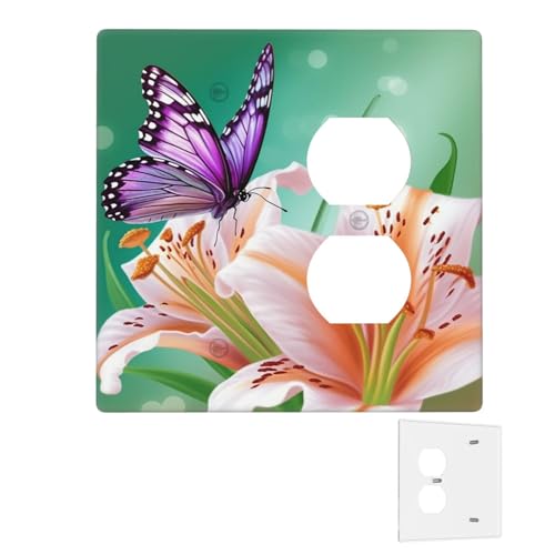 Dekorator-Wandplatte, 2-Gang-Lichtschalter-Abdeckungen, Duplex-Steckdosenabdeckungen, Lilien und Schmetterlinge, Wandplatten für Steckdosen, Steckerabdeckung, mittlere Größe von RTSTNMBD