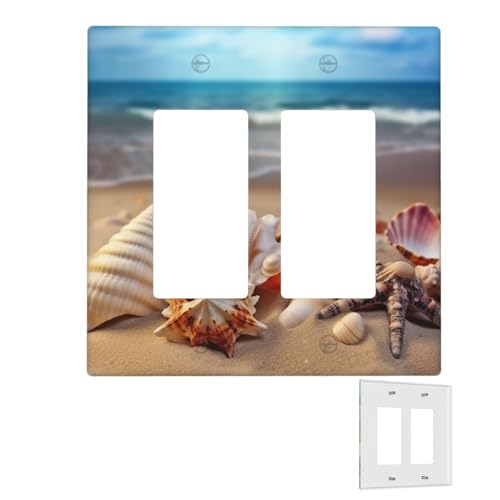 Dekorator-Wandplatte, 2-Gang-Lichtschalter-Abdeckungen, Duplex-Steckdosenabdeckungen, Muscheln am Sandstrand, Wandplatten für Steckdosen, Steckdosenabdeckung, mittlere Doppel-Wippschalterplatten Dekorator-Wandplatte, 2-Gang-Lichtschalter-Abdeckungen, Duplex-Steckdosenabdeckungen, Muscheln am Sandstrand, Wandplatten für Steckdosen, Steckdosenabdeckung, mittlere Doppel-Wippschalterplatten von RTSTNMBD