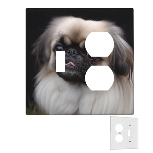 Dekorator-Wandplatte, 2-Gang-Lichtschalter-Abdeckungen, Duplex-Steckdosenabdeckungen, Pekinese-Hunde-Wandplatten für Steckdosen, Steckerabdeckung, mittlere Größe, Doppel-Wippschalterplatten von RTSTNMBD