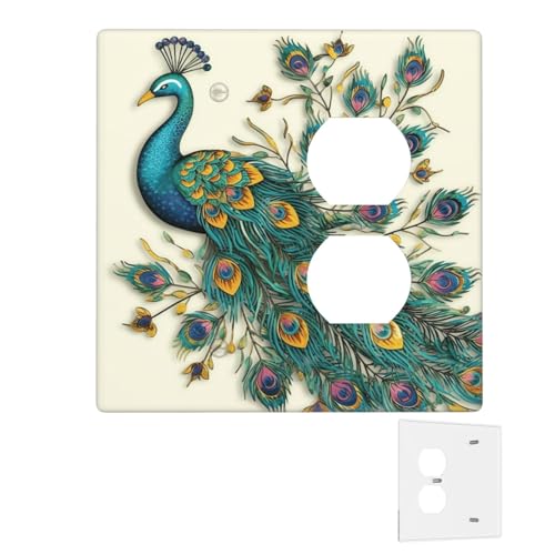 Dekorator-Wandplatte, 2-Gang-Lichtschalter-Abdeckungen, Duplex-Steckdosenabdeckungen, Pfauenmuster, Wandplatten für Steckdosen, Steckerabdeckung, mittlere Größe, Doppel-Wippschalterplatten Dekorator-Wandplatte, 2-Gang-Lichtschalter-Abdeckungen, Duplex-Steckdosenabdeckungen, Pfauenmuster, Wandplatten für Steckdosen, Steckerabdeckung, mittlere Größe, Doppel-Wippschalterplatten von RTSTNMBD
